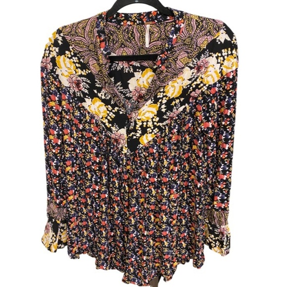 Free People Wildflowers Henley bell sleeve loose FIT BLOUSE top (17) - Picture 5 of 12